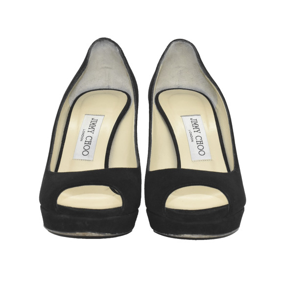 Jimmy Choo Black Suede Peep Toe Bootie – Studded Platform C5 Auth JIMMY CHOO Black Suede Peep Toe Stiletto Heels Pump Shoes Size 38.5